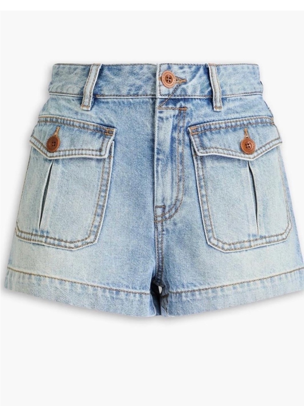 Zimmermann Light Wash High-Rise Denim Short with Front Flap Pockets size 3